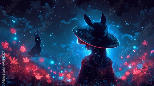 Metaverse and virtual reality. VR headset as a top hat magic device from which rabbits are jumping. Digital domain metaphor conceptual illustration photo