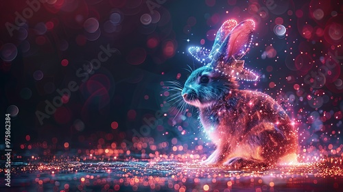 Metaverse and virtual reality. VR headset as a top hat magic device from which rabbits are jumping. Digital domain metaphor conceptual illustration photo