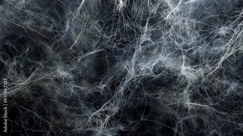 Intricate web patterns captured in a dark environment showcase the complexity and beauty of spider silk during twilight Intricate web patterns captured in a dark environment showcase the complexity and beauty of spider silk during twilight