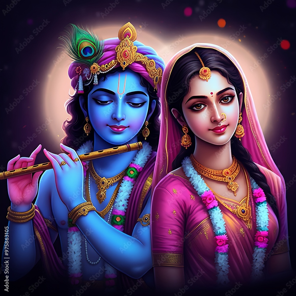 Obraz premium Lord Krishna and Goddess Radha Portrait