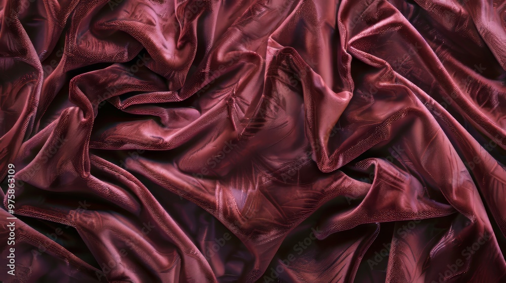 Rich burgundy fabric draped elegantly over a surface, showcasing the smooth texture and depth of color in soft lighting Rich burgundy fabric draped elegantly over a surface, showcasing the smooth texture and depth of color in soft lighting