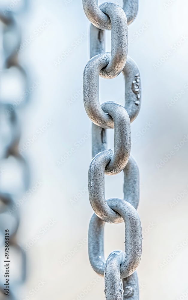 Close-up of a metallic chain link, showcasing its sturdy design and texture against a blurred background. Close-up of a metallic chain link, showcasing its sturdy design and texture against a blurred background.