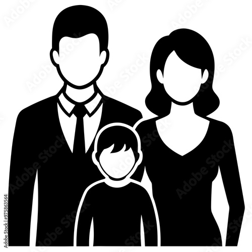 Stylized family silhouette illustration with parents and child in black for unity and togetherness concept