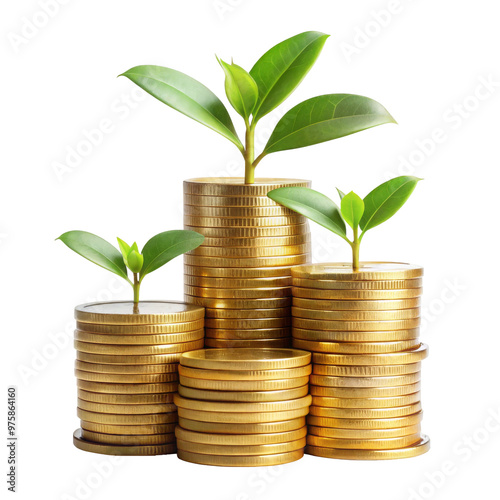 Obraz na płótnie Isolated gold coins stack and plant grows w salonie