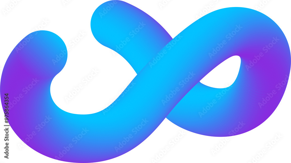 Obraz premium 3D gradient abstract shape. Liquid fluid spiral element. Swirl dynamic bright blue modern stroke. Wavy blend futuristic vibrant line. Squiggle neon design