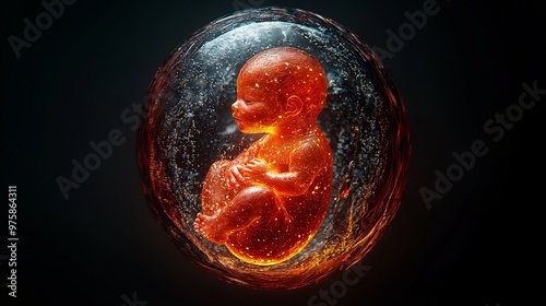 Create a 3D representation of a fetus and its amniotic environment, highlighting its growth from week to week photo