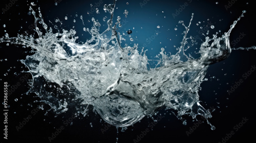 A bullet striking the water surface generates a dramatic, chaotic splash with a plume of water droplets frozen mid-air, highlighting the force and motion of the impact A bullet striking the water surface generates a dramatic, chaotic splash with a plume of water droplets frozen mid-air, highlighting the force and motion of the impact