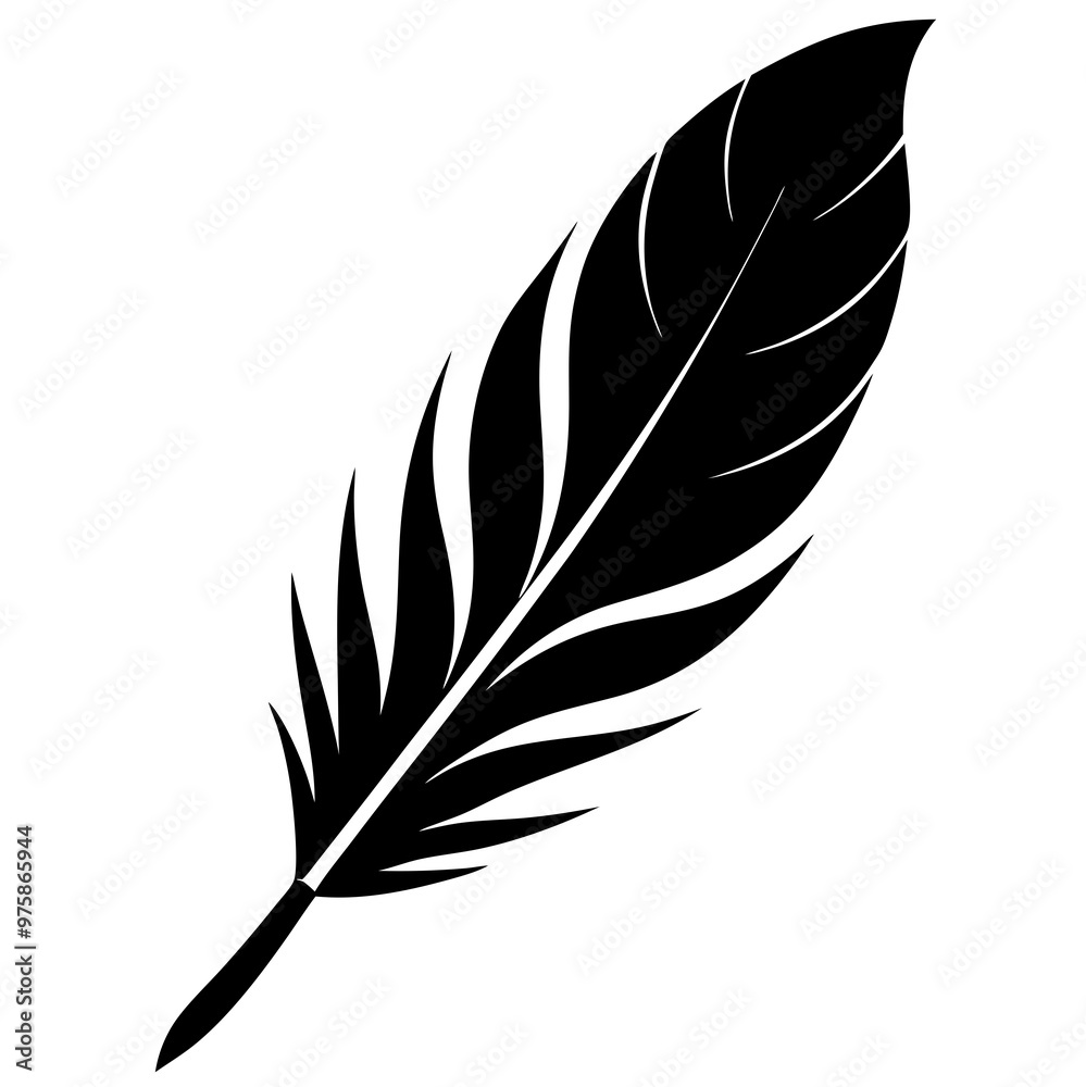 Fototapeta premium Stylized feather illustration in black for nature and freedom concept