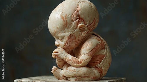 Show a 3D model of a fetus at 30 weeks, highlighting the development of muscles and fat under the skin photo