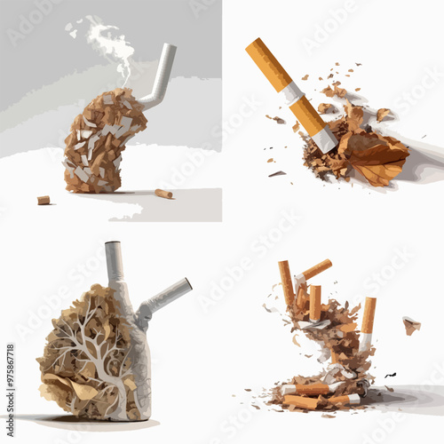 Four different scenes of a cigarette being smoked