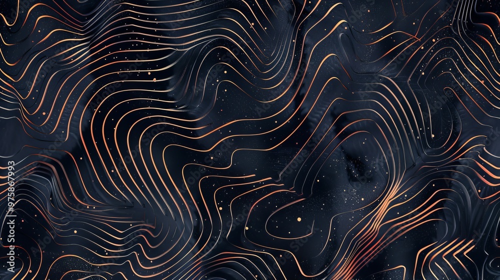 Abstract wavy lines create a captivating pattern on dark fabric, blending hues in a modern art style at a contemporary art exhibition Abstract wavy lines create a captivating pattern on dark fabric, blending hues in a modern art style at a contemporary art exhibition