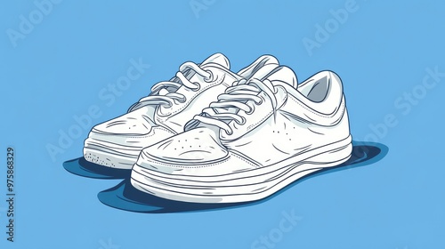 Illustration of white sneakers on a blue background.