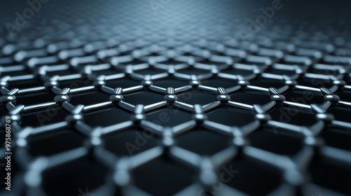 A close-up view of a modern hexagonal metal pattern, showcasing a sleek and futuristic design with depth and dimensionality.