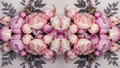 Pastel peony flowers as floral art background, botanical flatlay and luxury branding design