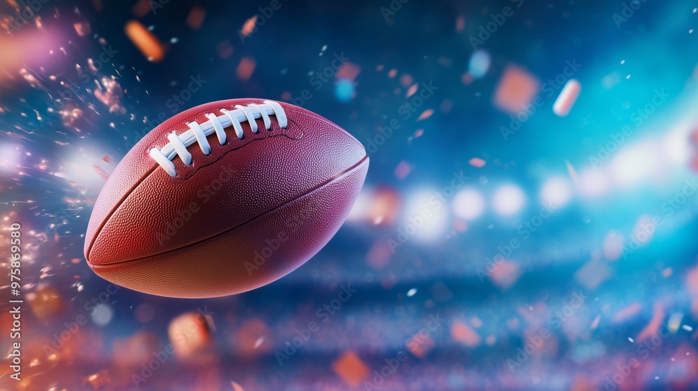 a football in flight, slicing through the night with power and speed, with the packed stadium creating a dramatic backdrop. a football in flight, slicing through the night with power and speed, with the packed stadium creating a dramatic backdrop.