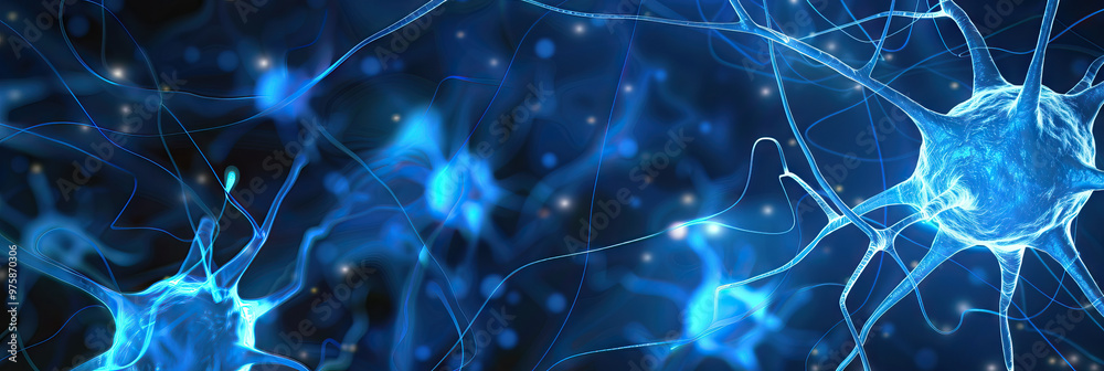 Fototapeta premium Blue Brain Boost: A soothing blue medical abstract background with abstract neuron designs, suggesting neurological health and cognitive function.