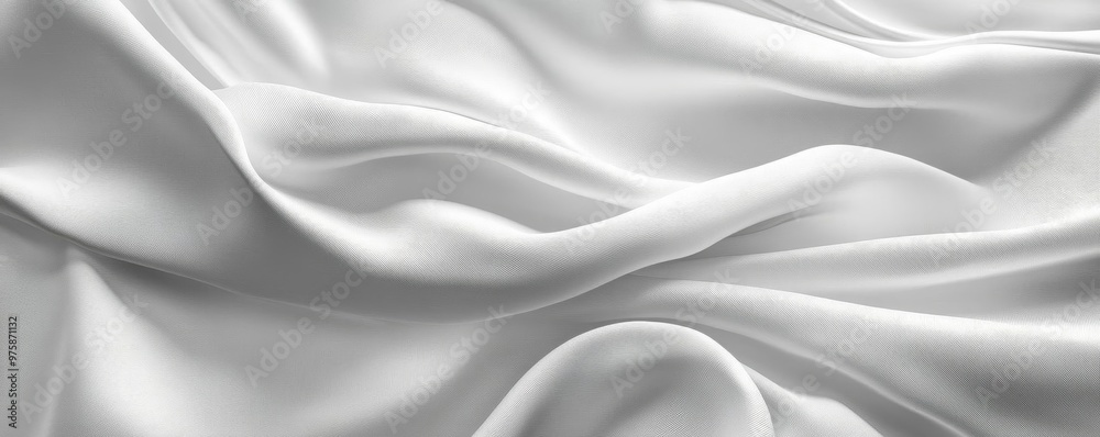 Obraz premium Elegant white silk fabric draped gracefully, showcasing smooth curves and subtle textures, perfect for backgrounds and designs.