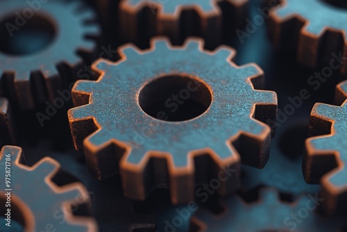 Gears of an economy slowing down with a falling interest rate symbol, metaphor for economic slowdown.