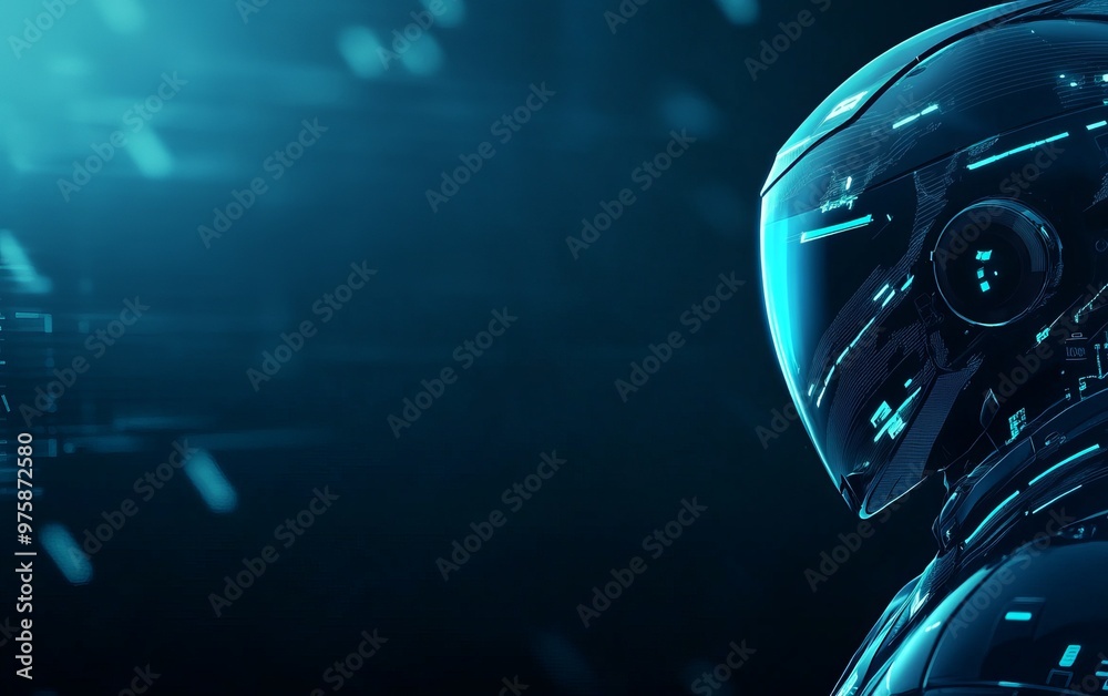 A sleek futuristic robot head positioned against a dark background, embodying advanced technology and innovation. A sleek futuristic robot head positioned against a dark background, embodying advanced technology and innovation.