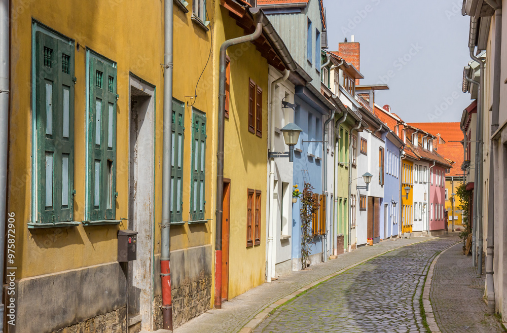 Colorful houses in a historic narrow street in Erfurt, Germany