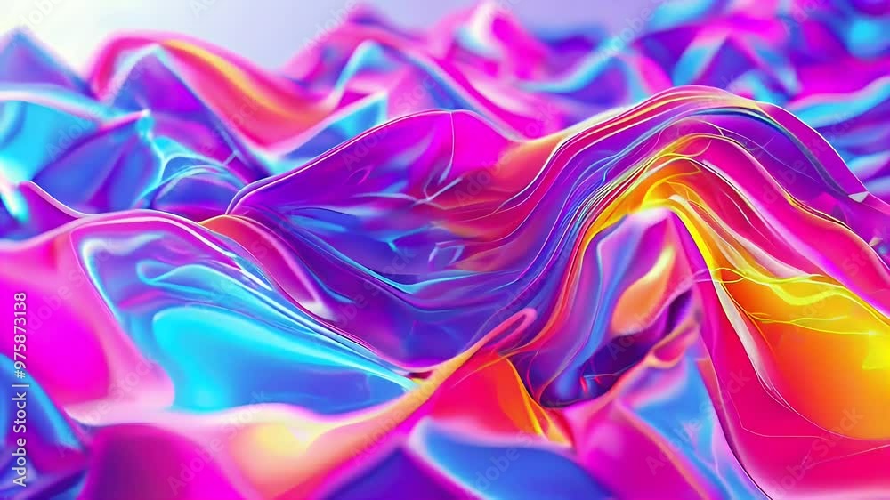A vibrant, abstract representation of colorful waves and folds in a glossy surface. A vibrant, abstract representation of colorful waves and folds in a glossy surface.
