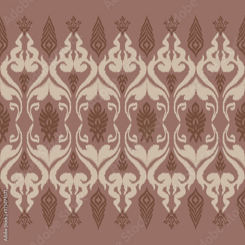 Ikat seamless pattern, geometric design, motif ethnic handmade, Ikat ethnic tribal, boho colors seamless wallpaper. Ethnic Ikat abstract background art, greeting cards, printing products.