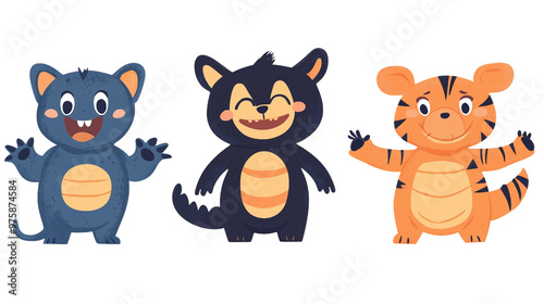 Cute Cartoon Animal Characters on transparent background