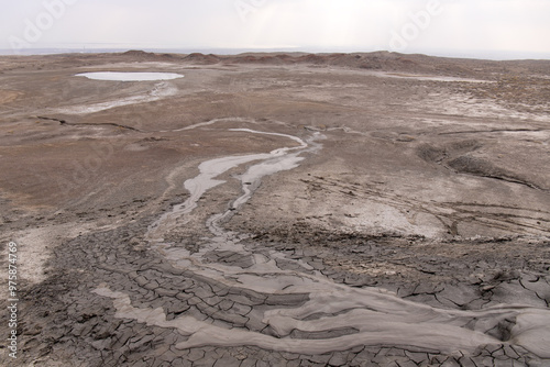 Beautiful mud volcanoes near the village of Alyat. Azerbaijan. photo