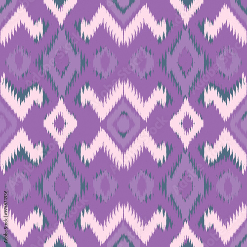 Ikat seamless pattern, geometric design, motif ethnic handmade, Ikat ethnic tribal, boho colors seamless wallpaper. Ethnic Ikat abstract background art, greeting cards, printing products.