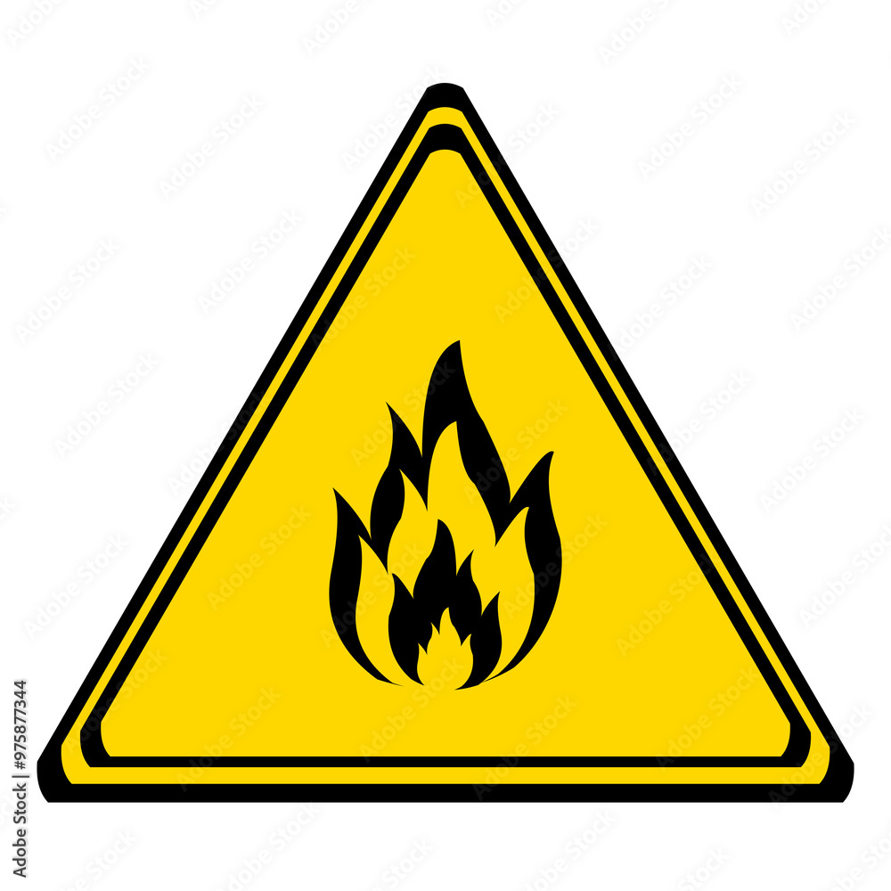 fire danger sign on a yellow triangular board. flammable in transparent background fire danger sign on a yellow triangular board. flammable in transparent background