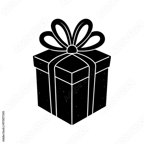 Stylized gift box illustration in black for celebration and gifting concept