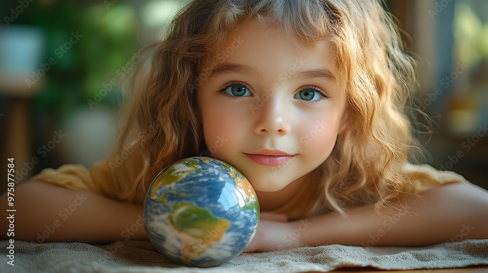 Little Girl Holding a Globe - Realistic Photo Little Girl Holding a Globe - Realistic Photo