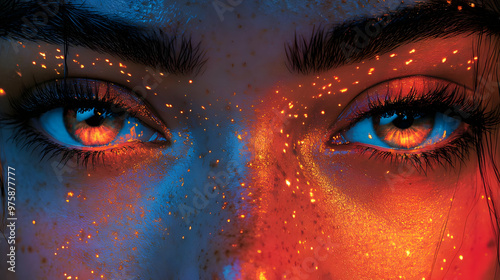 Closeup of Eyes with Glowing Sparks Illustration