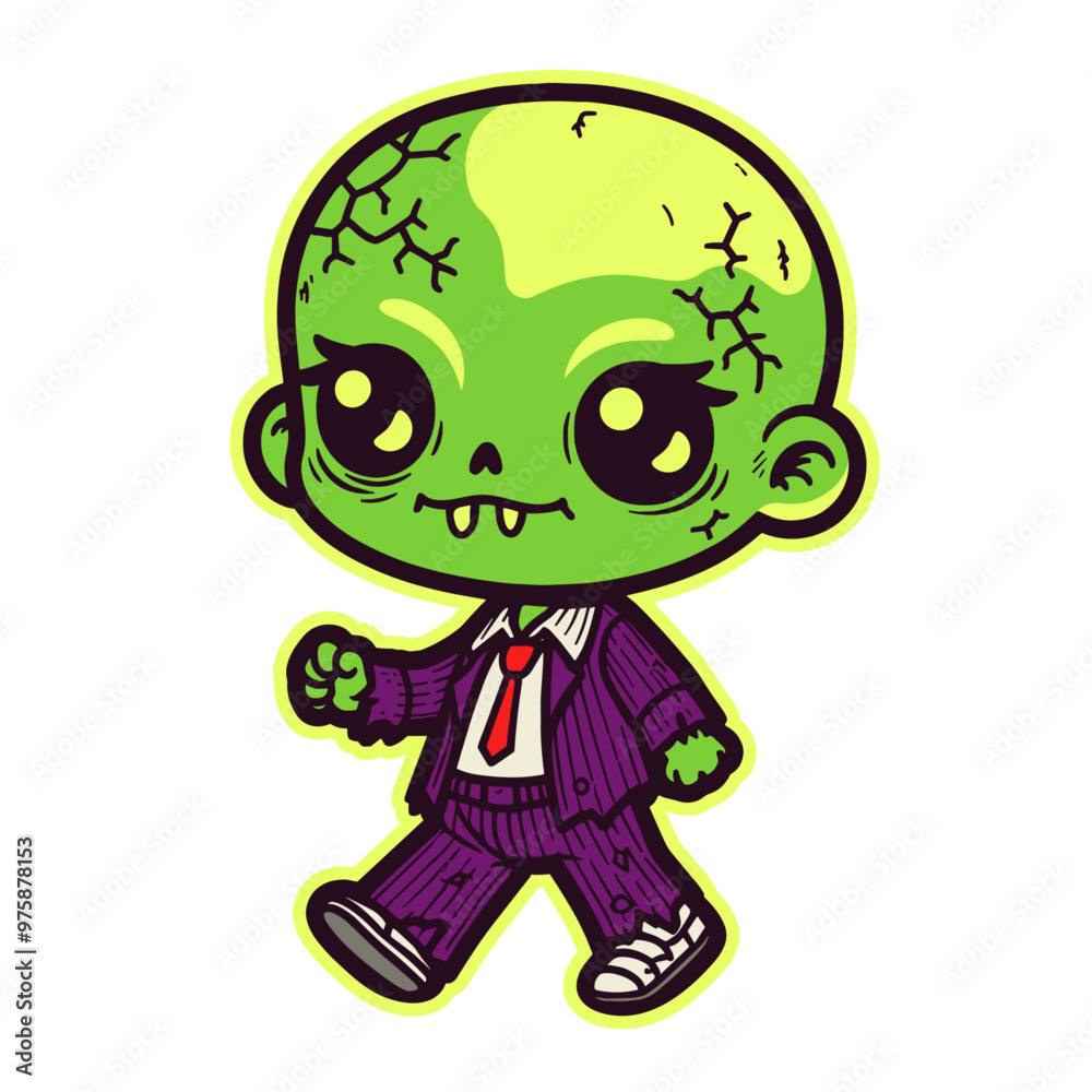 Obraz premium cute zombie wearing a suit with a tie, Halloween character illustration
