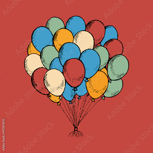 A vibrant bunch of colorful balloons in various shades, including red, blue, green, and yellow, floating together against a light blue background. Ideal for celebrations, parties, and festive occasion