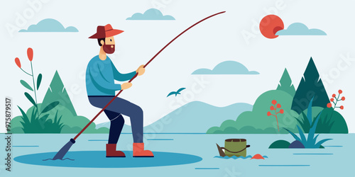fisherman with a fishing rod