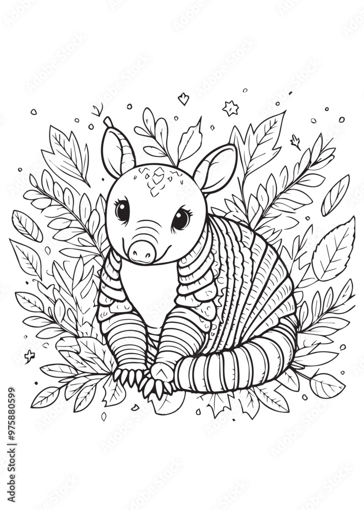 Fototapeta premium kid coloring page design pangolin with leaves