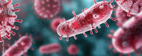 Ultra HD image showcasing a detailed close-up of bacteria and viruses, perfect for scientific presentations or educational materials, with ample space for text.
