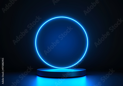 Neon blue lighting product display stage background