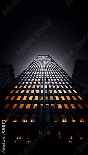 Wallpaper Mural A towering skyscraper illuminated at night, showcasing a dramatic perspective against a dark sky. Torontodigital.ca