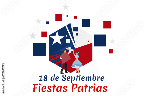 Translate: September 18, National holiday. Happy Independence day of Chile vector illustration. Suitable for greeting card, poster and banner.