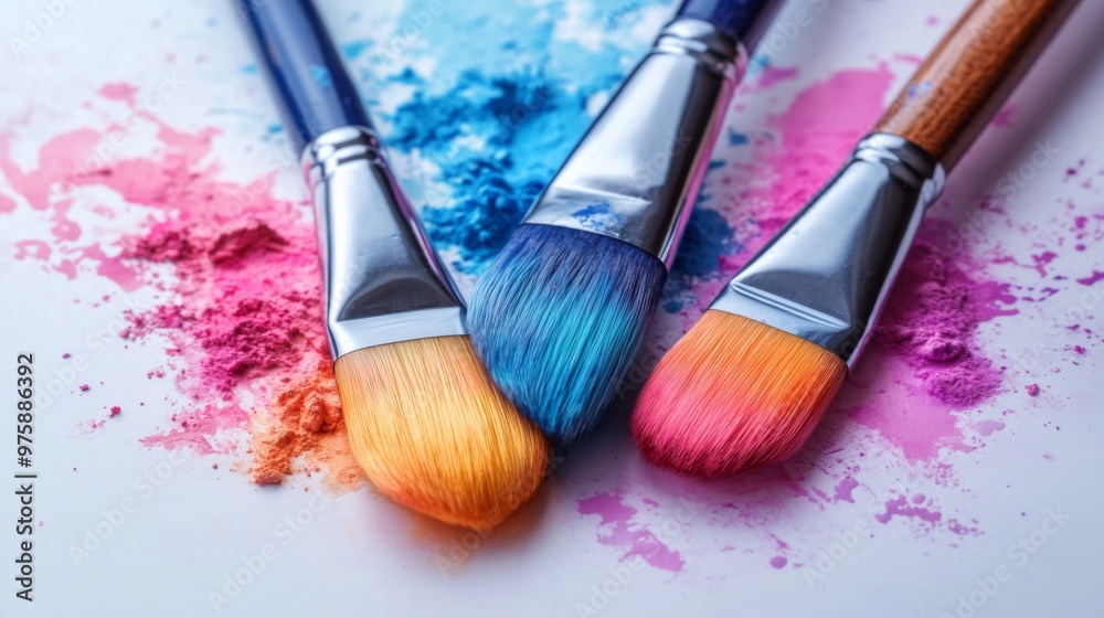 Fototapeta premium Vibrant Paintbrushes and Colorful Strokes in Artistic Action