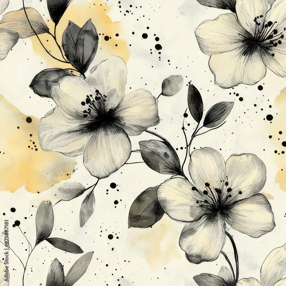 Beautiful vector seamless floral pattern with watercolor hand drawn ...
