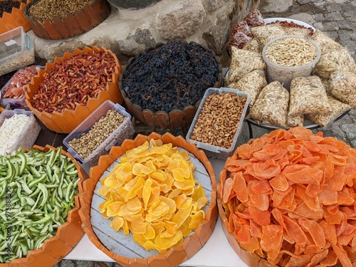 spices and dried fruits on the market