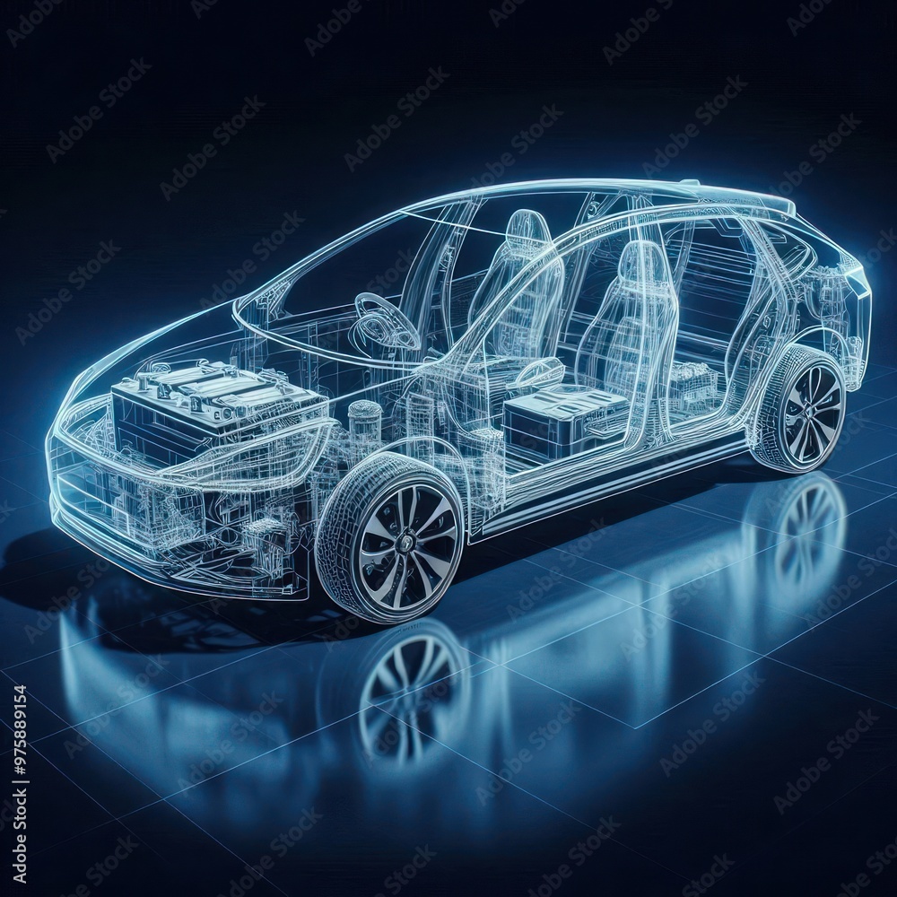 Naklejka premium An electric car in the form of a drawing. Space for text.