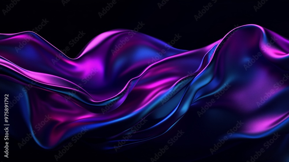 Fototapeta premium Abstract fluid shape background with a purple and blue gradient color, on a dark background.