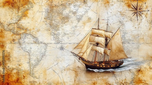 A nautical chart displayed as a background, with subtle hints of a boat navigating through the map