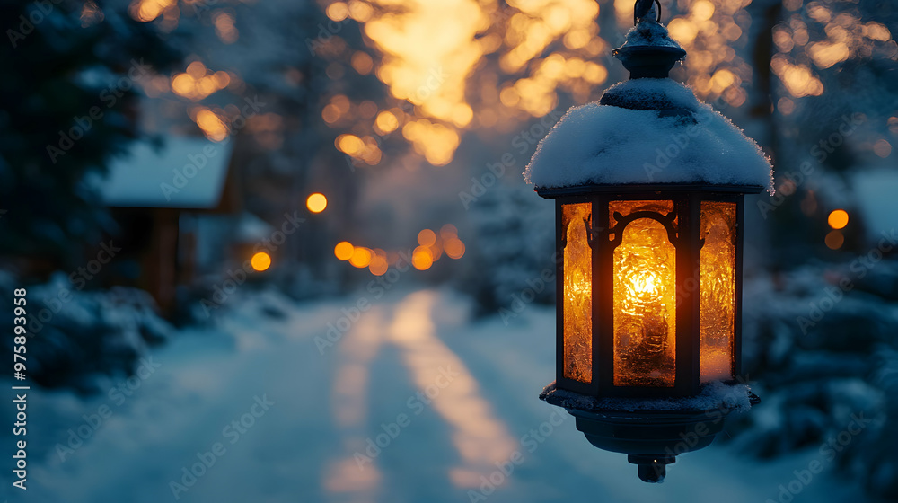 Winter Lantern In Snowy Forest - Illustration Winter Lantern In Snowy Forest - Illustration