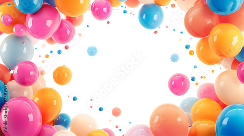 Colorful balloons frame isolated on transparent background
