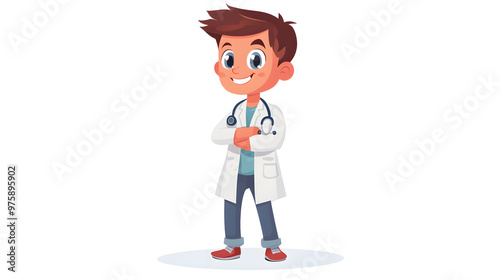 Flat cartoon of A doctor boy isolated on transparent background